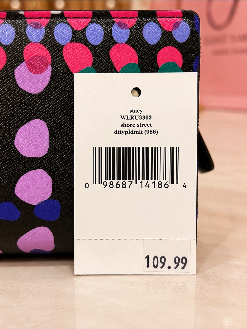 Kate Spade Stacy Shore Street Wallet Black W/ Dotty Plum Print NWT - Picture 2 of 7